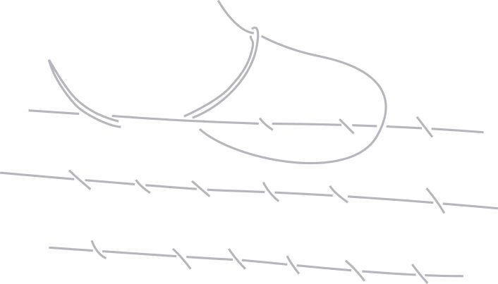 Nähen von Spannstichen mit Rundnadel. Tomedi Textilrestaurierung